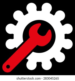 Customization icon from Business Bicolor Set. Vector style: bicolor flat symbol, red and white colors, rounded angles, black background.