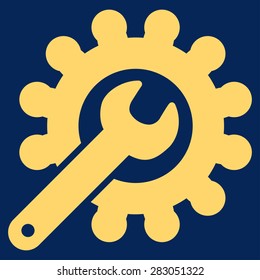 Customization icon from Business Bicolor Set. Vector style: flat symbol, yellow color, rounded angles, blue background.