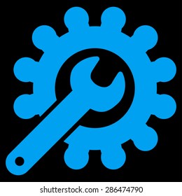 Customization icon from Business Bicolor Set. Vector style: flat symbol, blue color, rounded angles, black background.