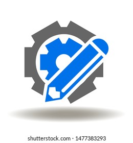 Customization logo. Gears pencil icon vector. Customize Business Industry Education illustration.