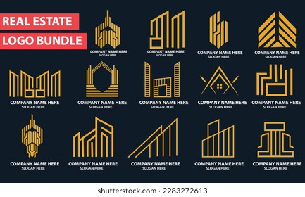 Customization Minimal Real Estate Logo and icon set templates. Property logo bundle, building logo group, apartment icon, and Creative Initial House or  Real Estate Symbol set. 