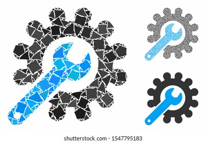 Customization tools composition of rugged items in variable sizes and color tinges, based on customization tools icon. Vector irregular items are composed into collage.