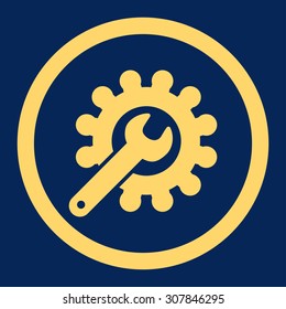 Customization vector icon. This rounded flat symbol is drawn with yellow color on a blue background.