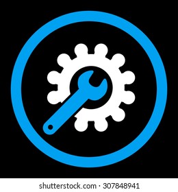 Customization vector icon. This rounded flat symbol is drawn with blue and white colors on a black background.