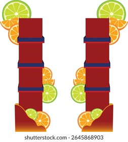 Customize 3D Gondola end for supermarket product display shelf and display for Juice and Refreshments in Red Color. 3d Illustration podium.