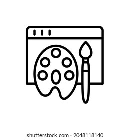 Customize browser thin line icon, web page with paint palette and brush. Modern vector illustration.