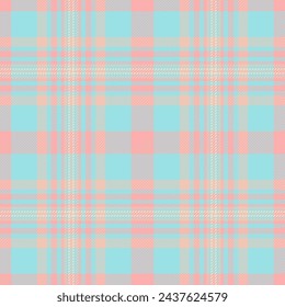 Customize check plaid background, mockup fabric tartan texture. Femininity textile vector pattern seamless in cyan and red colors.