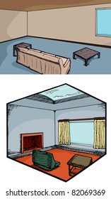 Customize generic modern living room scenes with decoration and people