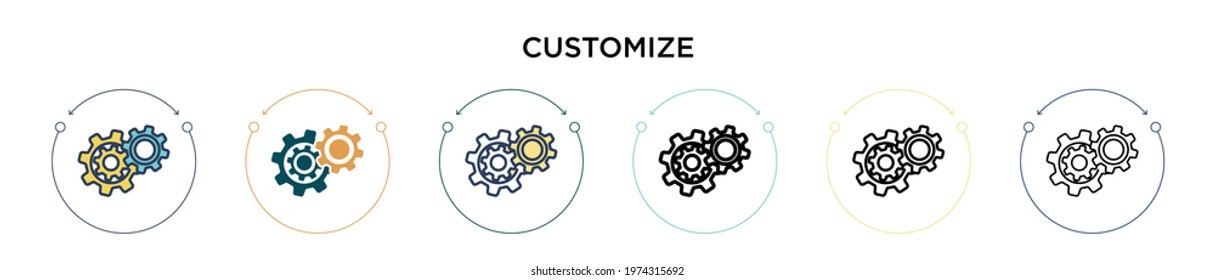 Customize icon in filled, thin line, outline and stroke style. Vector illustration of two colored and black customize vector icons designs can be used for mobile, ui, web