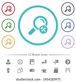 Personalice los iconos de búsqueda de color plano en contornos de forma circular. 12 íconos adicionales incluidos.