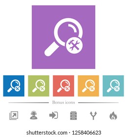 Customize search flat white icons in square backgrounds. 6 bonus icons included.