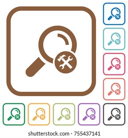 Customize search simple icons in color rounded square frames on white background