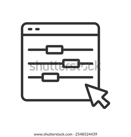 Customize slider, icon in line design. Customize, slider, settings, control, adjustment, interface, design on white background vector. Customize slider editable stroke icon