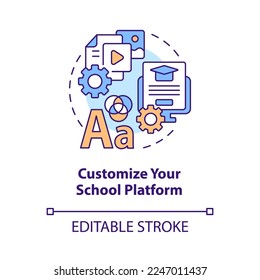 Customize your school platform concept icon. Launching school LMS abstract idea thin line illustration. Isolated outline drawing. Editable stroke. Arial, Myriad Pro-Bold fonts used