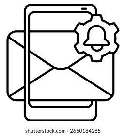 Ícone de alertas personalizados representado por telefone, correio, sino, estilo de linha de engrenagem.