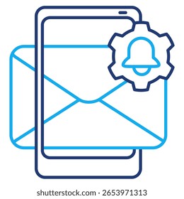 Ícone de alertas personalizados representado por telefone, correio, sino, estilo de engrenagem Dual Line.