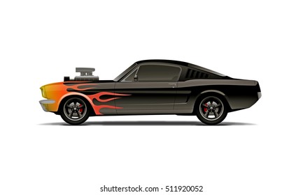 Customized Muscle Car With Supercharger And Flames