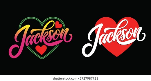 Nombre personalizado Jackson en tipografía en forma de corazón rojo