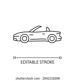 Maßgeschneidertes Linearsymbol für Sportwagen. Design-Fahrzeug für Straßenrennen. Leistungssteigerung. Dünne, anpassbare Illustration. Contour-Symbol. Vektor-einzelne Rahmenzeichnung. Bearbeitbarer Hub