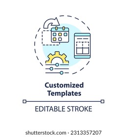 Customized templates concept icon. Optimization process. Social media. Content marketing. Editorial calendar abstract idea thin line illustration. Isolated outline drawing. Editable stroke