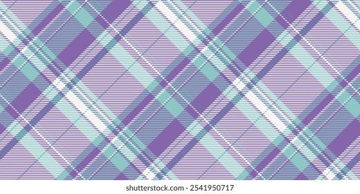 Customized textile check seamless, no people texture vector plaid. Horizontal background fabric tartan pattern in violet and white colors palette.