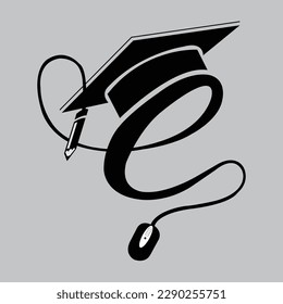 Customized training, teacher at the blackboard and doktorhut or bachelor cap, logo design. Education, teach and learn, vector design and illustration
