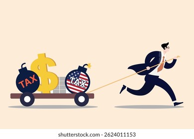 "Customs Burden with Carts"
A concept image where a person hauls heavy customs bags on carts labeled VAT and TAX.
