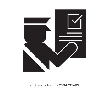 Customs clearance flat icon, Policeman inspecting luggage sign. check list customs and officer. Symbol of customs checkup and control.