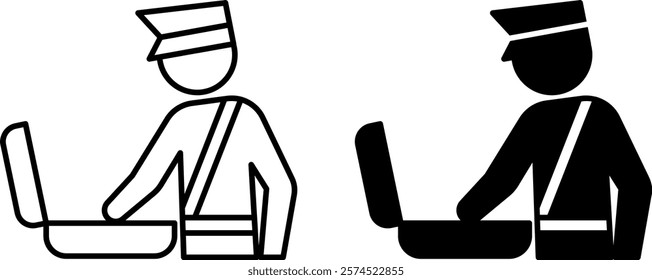 Customs Control Icons. Black and White Vector Illustrations. Customs Officer Checking Baggage. Checking Passengers