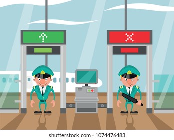 Customs control and security control at the airport