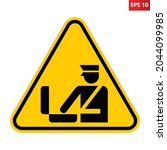 Customs control sign. Vector illustration of yellow triangle sign with customs officer with luggage. Customs clearance symbol used in airport and border crossing. Information for passenger.