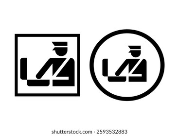 Customs control sign. Vector illustration of customs officer with luggage icon. Customs clearance symbol used in airport and border crossing. Information for passenger.