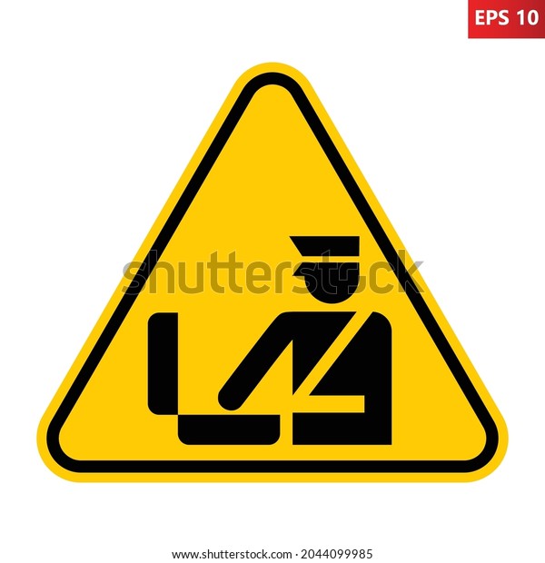 Customs control sign. Vector illustration of\
yellow triangle sign with customs officer with luggage. Customs\
clearance symbol used in airport and border crossing. Information\
for passenger.