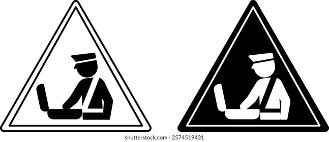 Customs Control Signs. Black and White Vector Illustrations. Customs Officer Inspecting Suitcase. Baggage Check