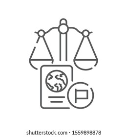 Customs Court Line Black Icon. Judiciary Concept. Immigration Law Element. Sign For Web Page, Mobile App, Button, Logo. Vector Isolated Button. Editable Stroke.