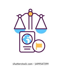 Customs Court Line Color Icon. Judiciary Concept. Immigration Law Element. Sign For Web Page, Mobile App, Button, Logo. Vector Isolated Button. Editable Stroke.