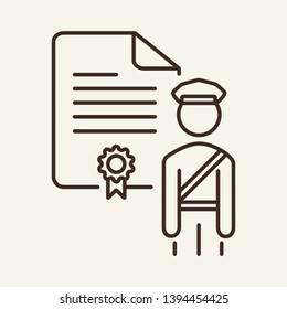 Customs document line icon. Officer, document with seal, certificate. Customs concept. Vector illustration can be used for topics like travel, airport, boundary