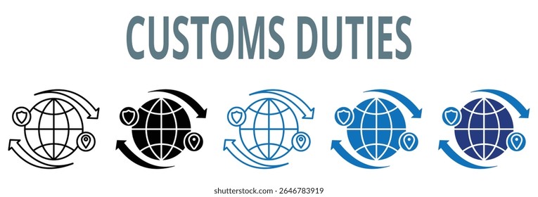 ícone de direitos aduaneiros definido. contém ícone, vetor, ilustração, comércio, saldo, alfândegas, direitos, comércio, tarifa, encargos
