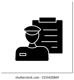 Customs glyph icon. Official department. Customs officers administer and collect the duties from imported goods. Import and export concept.Filled flat sign. Isolated silhouette vector illustration