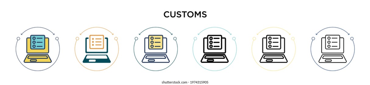 Customs icon in filled, thin line, outline and stroke style. Vector illustration of two colored and black customs vector icons designs can be used for mobile, ui, web