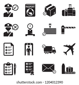 Customs Icons. Black Flat Design. Vector Illustration.