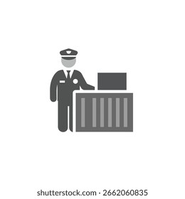 Oficial de Alfândega Verificando Ilustração do Contêiner para Comércio Global e Conformidade para Exportação de Importação