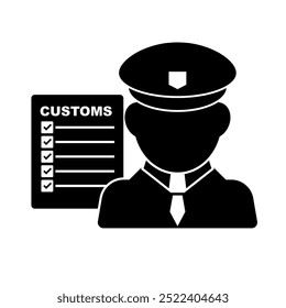 Customs Officer with Checklist Document Silhouette. Vector.