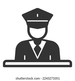 Customs officer at the desk at the reception - icon, illustration on white background, glyph style