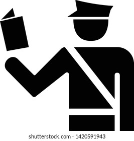 Customs officer icon. Immigration officer with passport. Passport control sign.