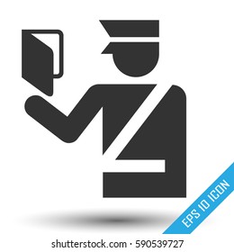 Customs officer icon. Immigration officer with passport. Passport control sign. Vector illustration