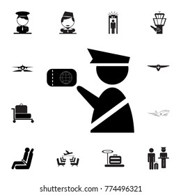 Customs officer icon. Immigration officer with passport. Set of airport element icons. Premium quality aviation graphic design collection icons for websites, web design, mobile app on white background