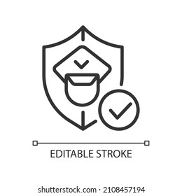Customs officer linear icon. Borders control and enforcement. Thin line customizable illustration. Contour symbol. Vector isolated outline drawing. Editable stroke. Pixel perfect. Arial font used