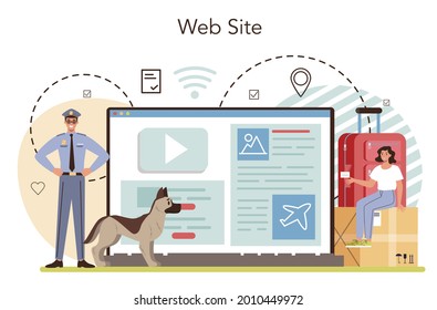 Customs officer online service or platform. Passport control at the airport. Security checkpoint and registration. Website. Flat vector illustration