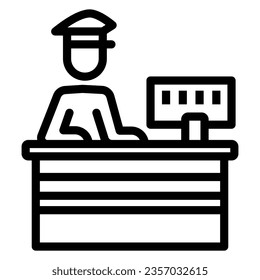 Customs officer at reception line icon, security check concept, border protection vector sign on white background, outline style icon for mobile concept and web design. Vector graphics